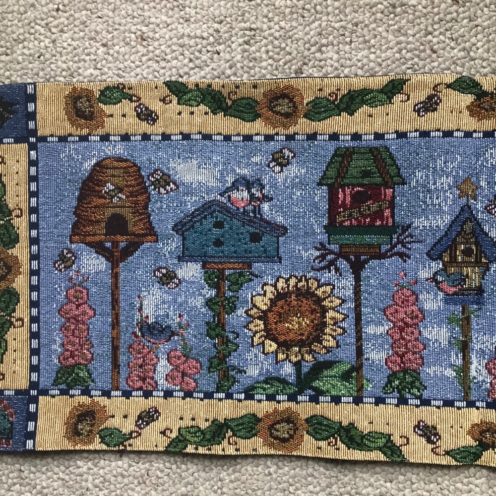Decorative Blue Sunflower & Birdhouse Table Runner